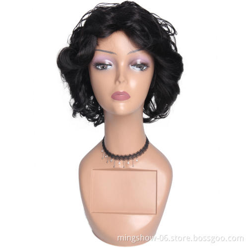 Remy Brazilian Short Pixie Human Hair Wigs For Women Bouncy Curly Glueless Black Color wig